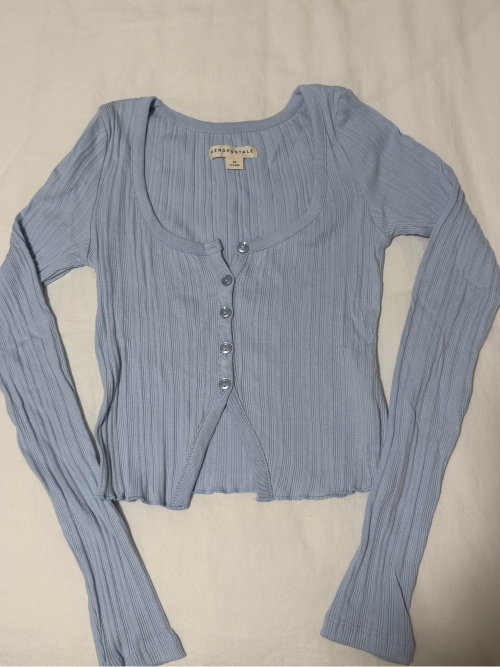 Blue long sleeve button up top